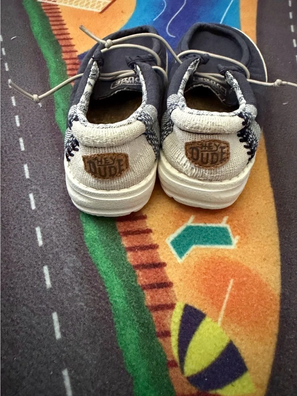 Hey Dude Navy Blue Canvas Slip-Ons with White Laces size 9
